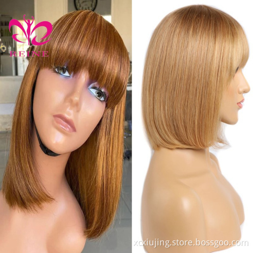 Brazilian Short Fringe Wig Human Hair Bob Wig With Bangs For Women Machine Made Straight Blonde  Bob Human Hair Wigs With Bang